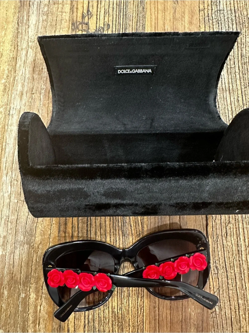 Dolce & Gabbana Black Sunglasses with Red Rose Embellishments